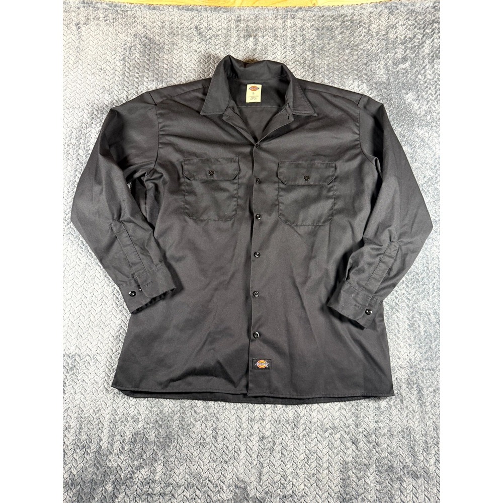 Dickies Flex Relaxed Fit Work Shirt Mens Large Black Moisture Wicking Button Up